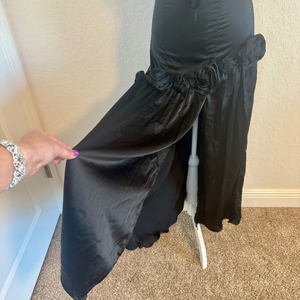 Whimsigoth/ Gothic Black Satin Maxi Dress, Size S - Picture 8 of 13